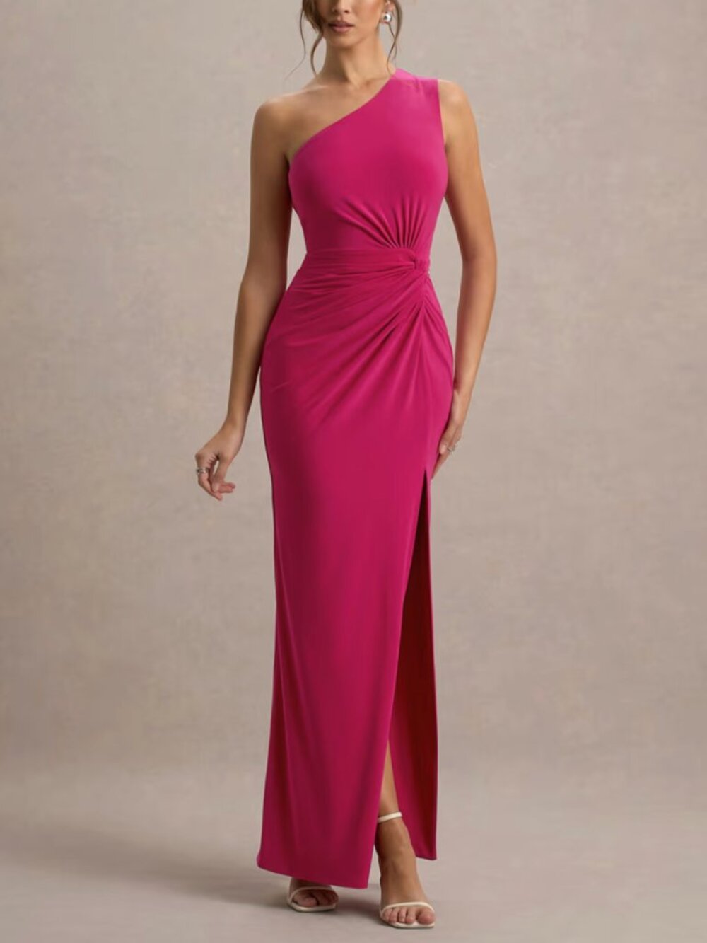 Club L London NWT | Galene Asymmetric Wrap Maxi Dress in Vivacious Pink